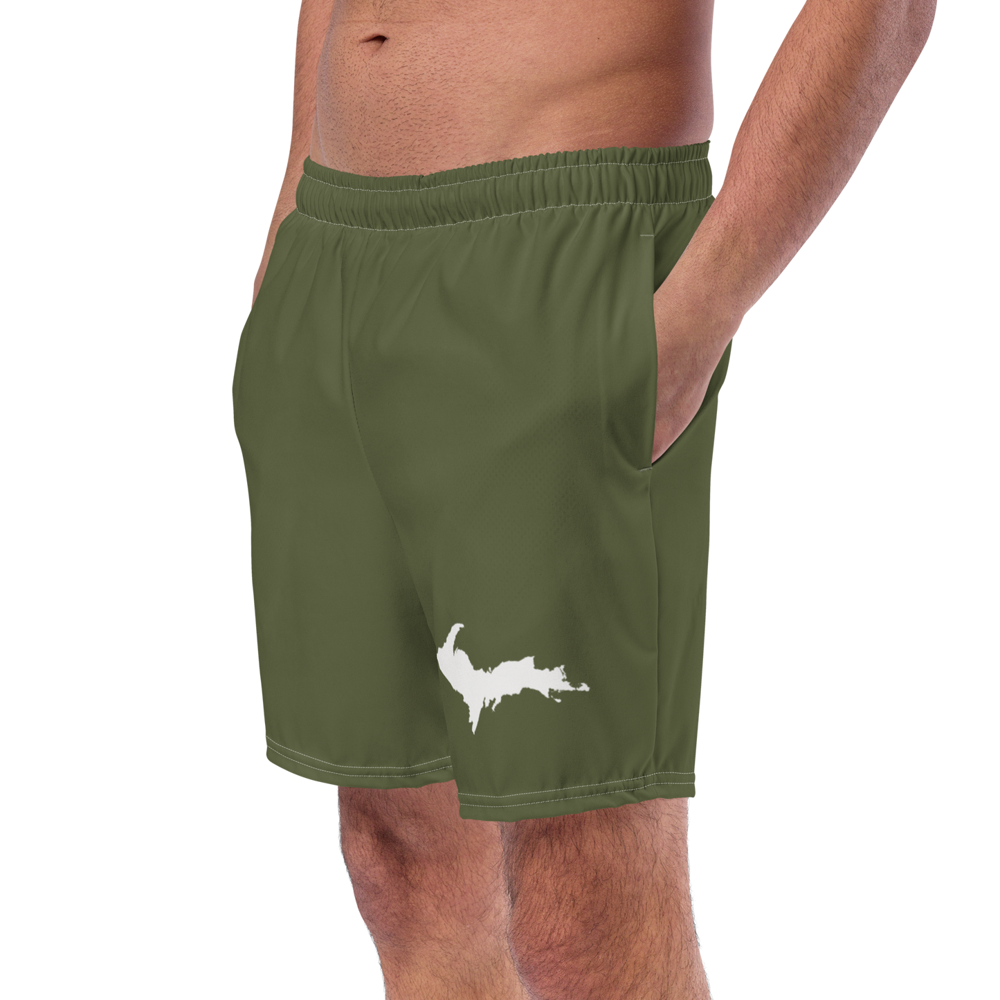 Michigan Upper Peninsula Men's Swim Trunks (w/ UP Outline ) | Army Green