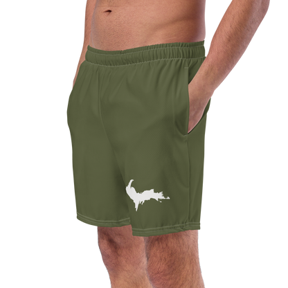 Michigan Upper Peninsula Men's Swim Trunks (w/ UP Outline ) | Army Green