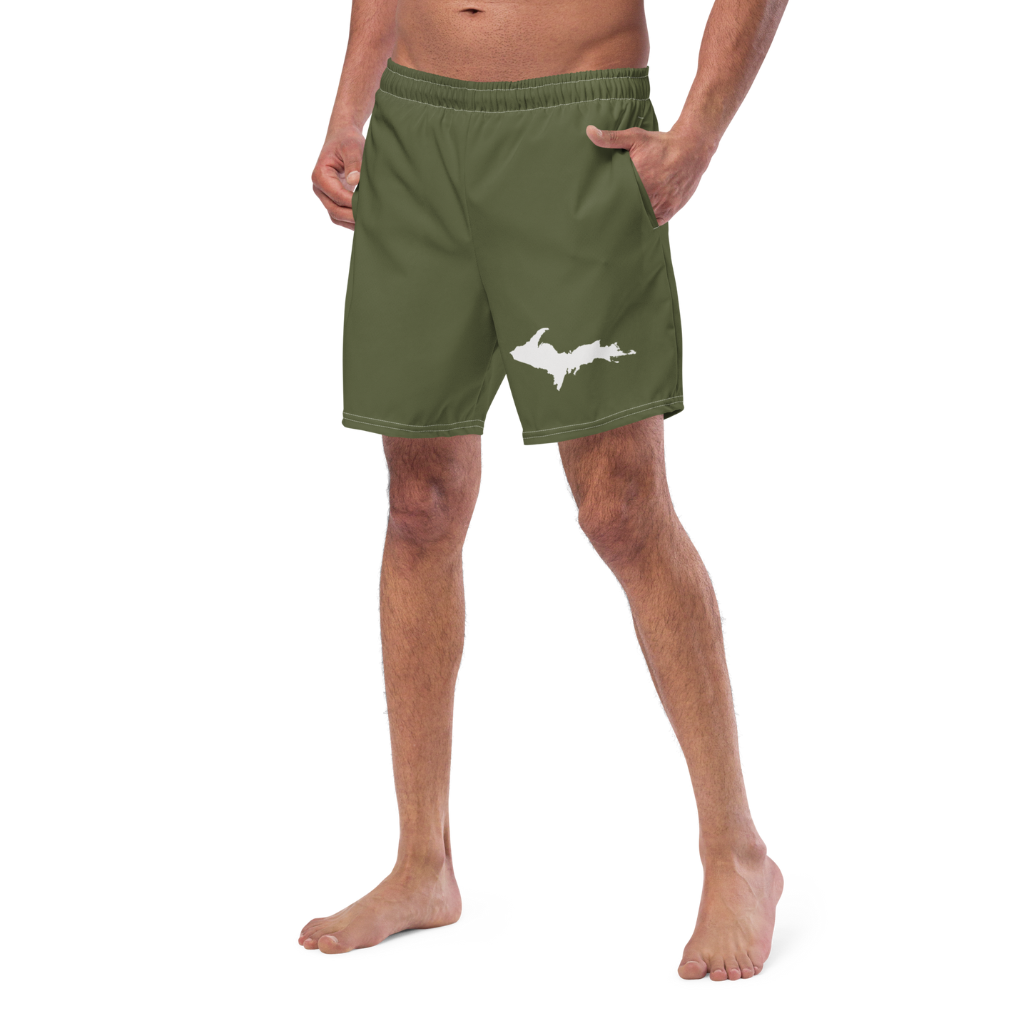 Michigan Upper Peninsula Men's Swim Trunks (w/ UP Outline ) | Army Green