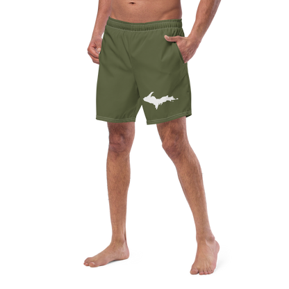 Michigan Upper Peninsula Men's Swim Trunks (w/ UP Outline ) | Army Green