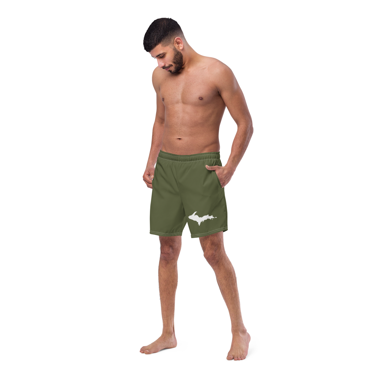 Michigan Upper Peninsula Men's Swim Trunks (w/ UP Outline ) | Army Green