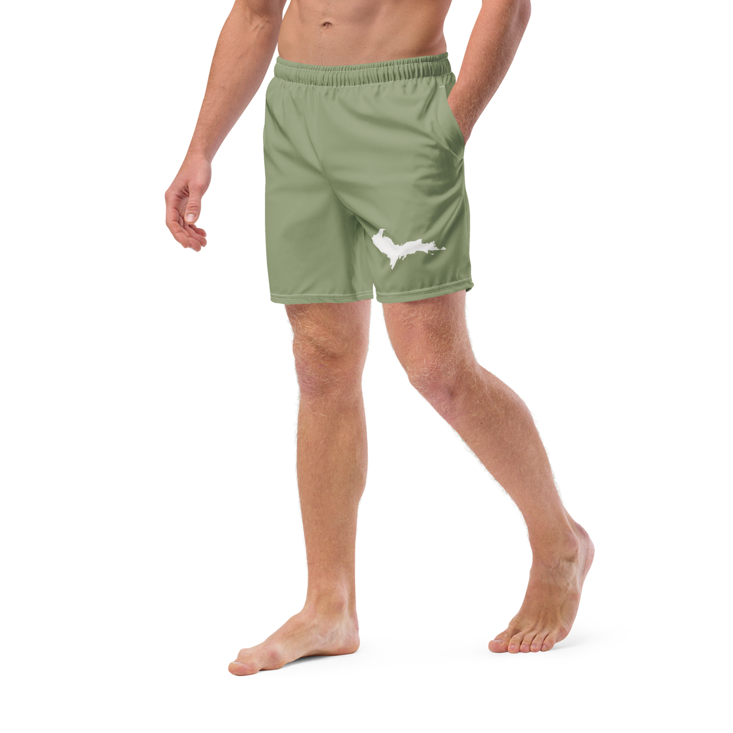 Michigan Upper Peninsula Men's Swim Trunks (w/ UP Outline ) | Beachgrass Green