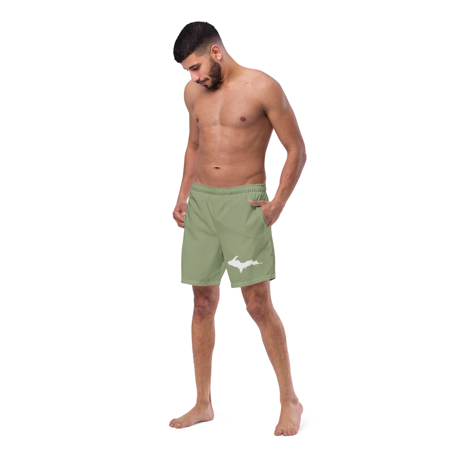 Michigan Upper Peninsula Men's Swim Trunks (w/ UP Outline ) | Beachgrass Green