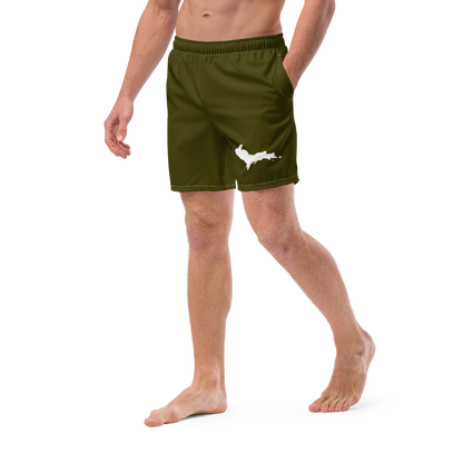 Michigan Upper Peninsula Men's Swim Trunks (w/ UP Outline ) | Military Green