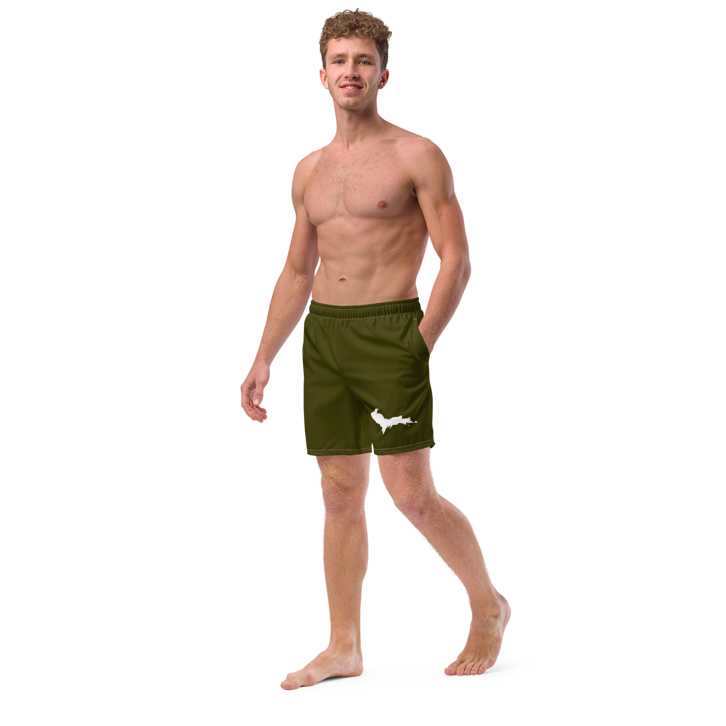 Michigan Upper Peninsula Men's Swim Trunks (w/ UP Outline ) | Military Green