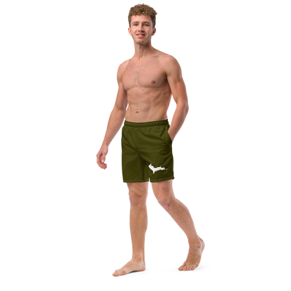 Michigan Upper Peninsula Men's Swim Trunks (w/ UP Outline ) | Military Green