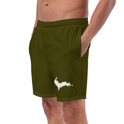 Michigan Upper Peninsula Men's Swim Trunks (w/ UP Outline ) | Military Green