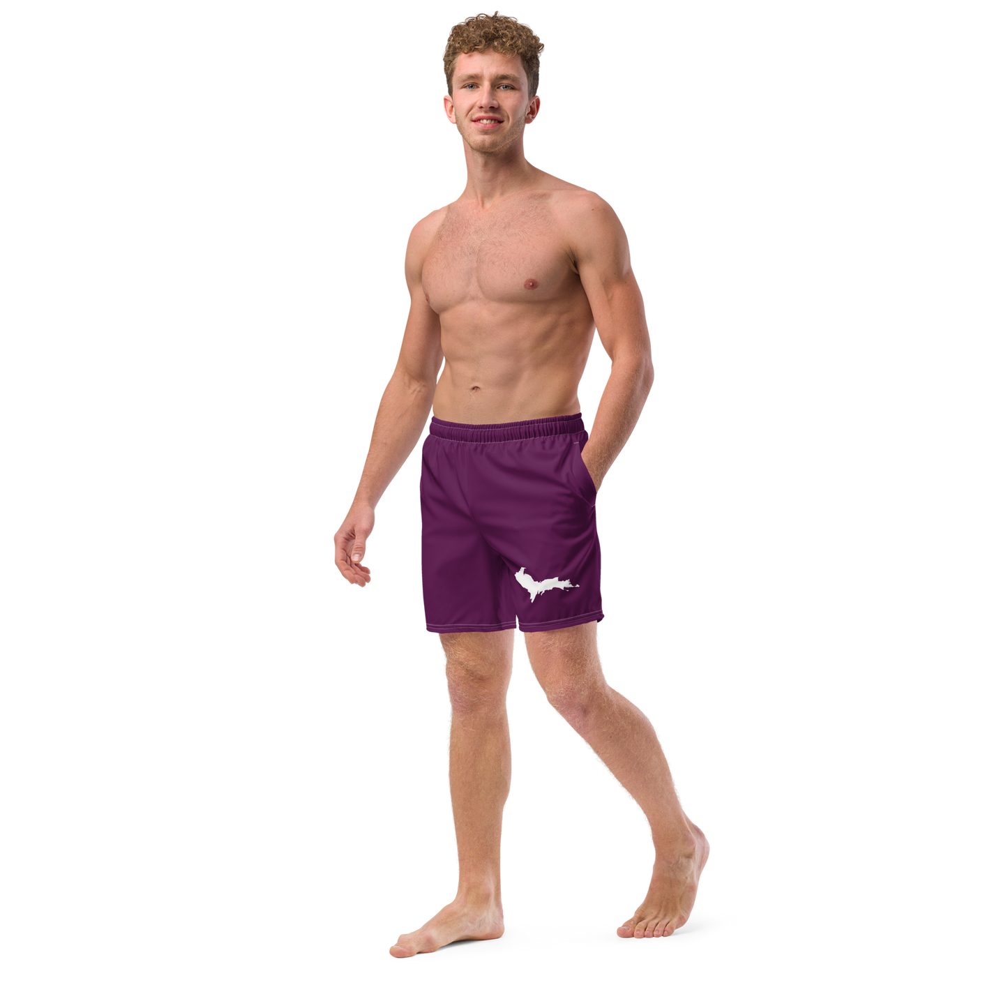 Michigan Upper Peninsula Men's Swim Trunks (w/ UP Outline ) | Tyrian Purple