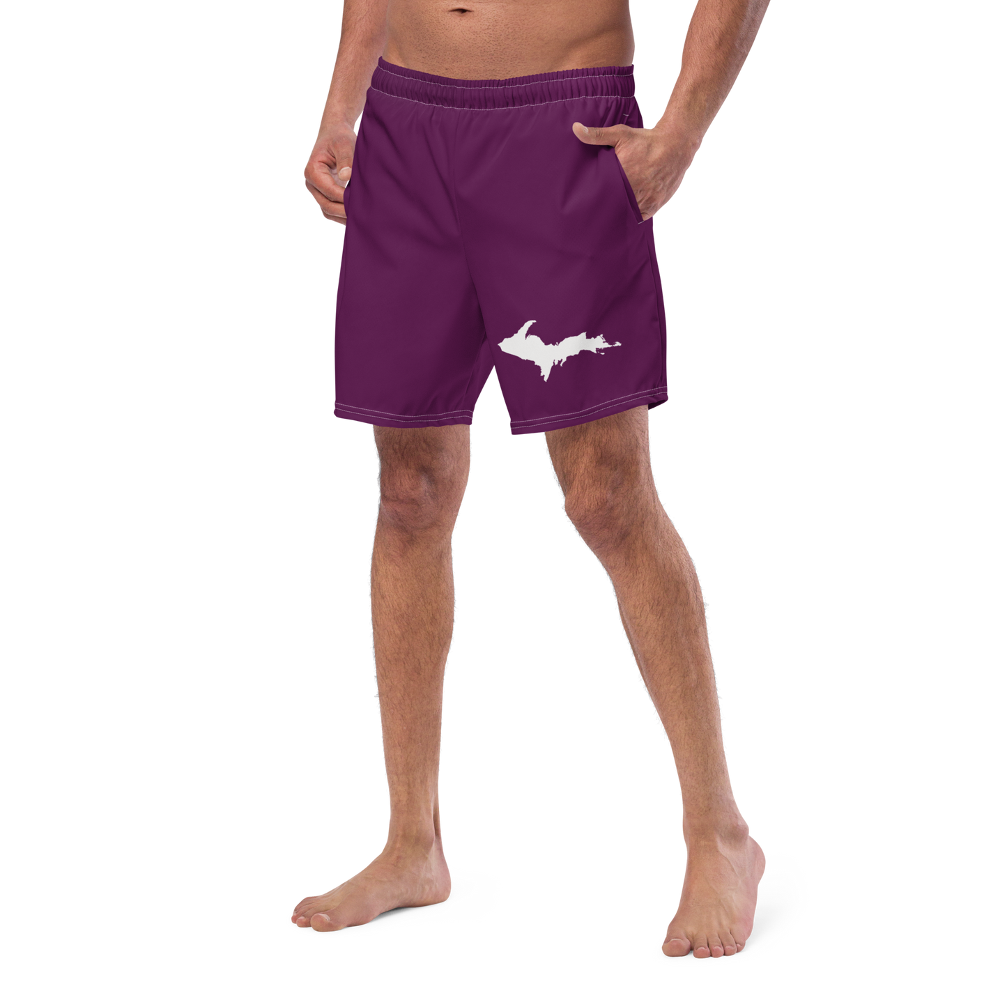 Michigan Upper Peninsula Men's Swim Trunks (w/ UP Outline ) | Tyrian Purple