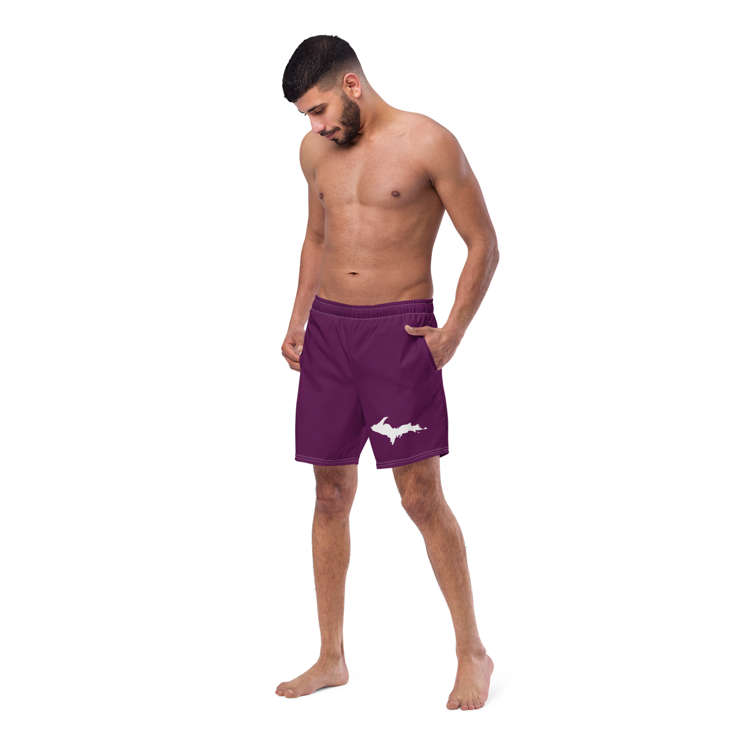 Michigan Upper Peninsula Men's Swim Trunks (w/ UP Outline ) | Tyrian Purple