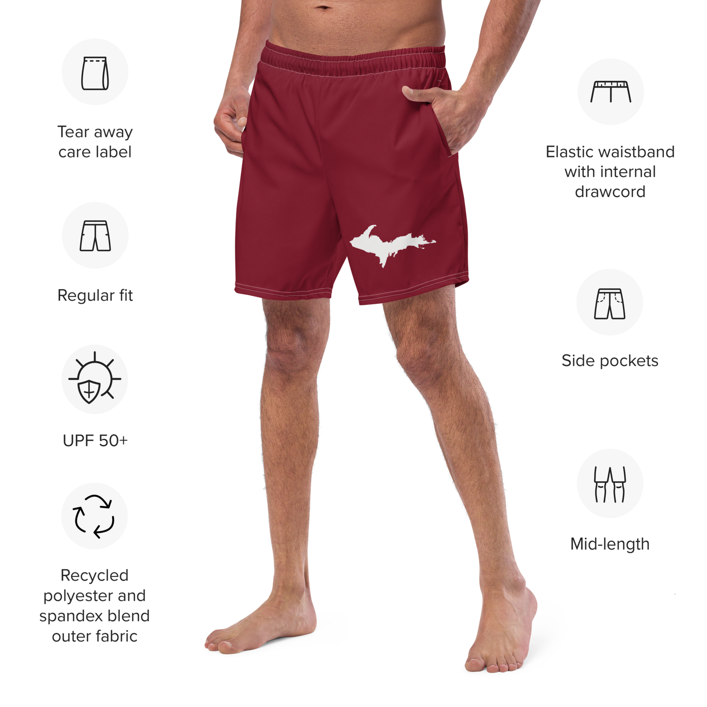 Michigan Upper Peninsula Men's Swim Trunks (w/ UP Outline ) | Burgundy