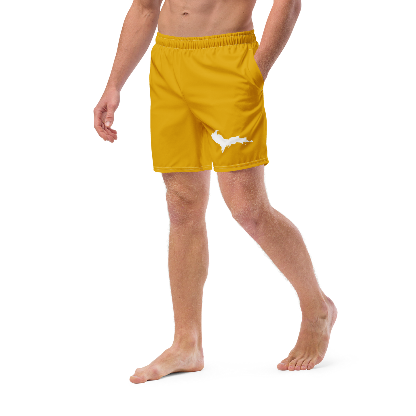 Michigan Upper Peninsula Men's Swim Trunks (w/ UP Outline ) | Gold