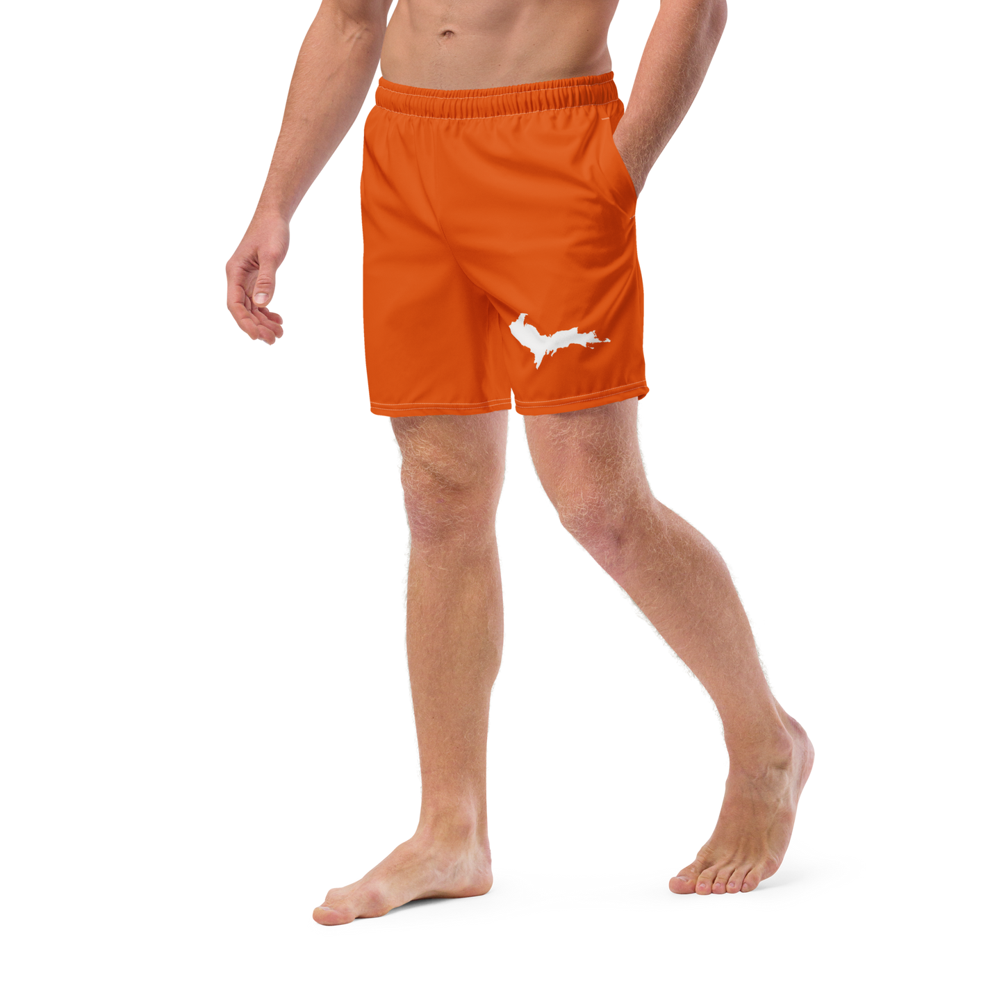 Michigan Upper Peninsula Men's Swim Trunks (w/ UP Outline ) | Maple Leaf Orange