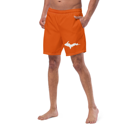 Michigan Upper Peninsula Men's Swim Trunks (w/ UP Outline ) | Maple Leaf Orange