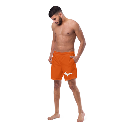 Michigan Upper Peninsula Men's Swim Trunks (w/ UP Outline ) | Maple Leaf Orange