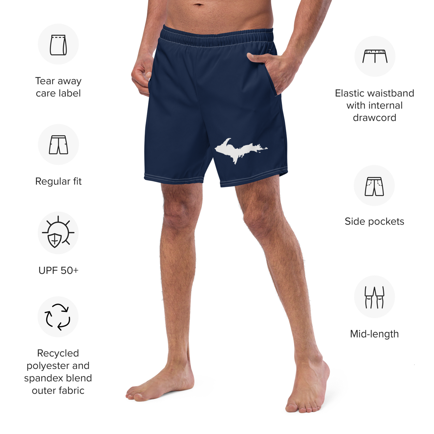 Michigan Upper Peninsula Men's Swim Trunks (w/ UP Outline ) | Navy