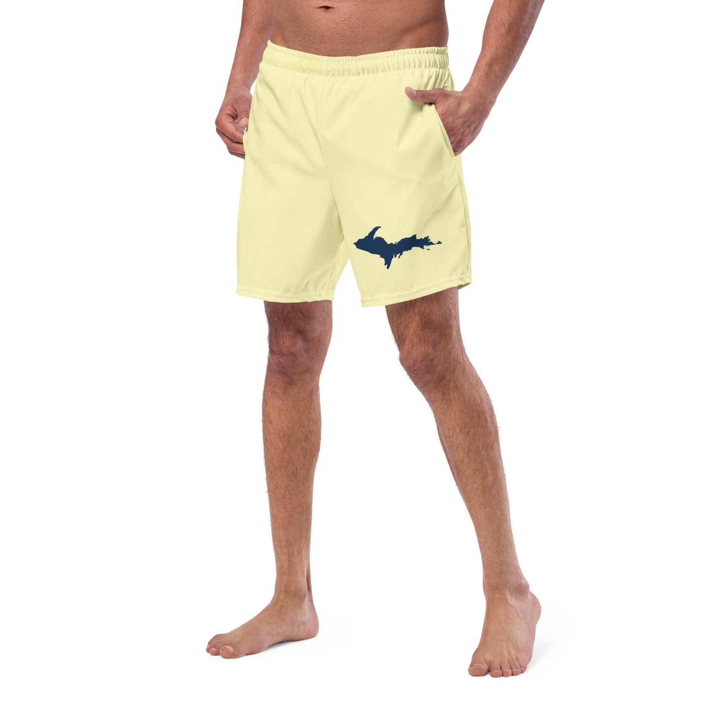 Michigan Upper Peninsula Men's Swim Trunks (w/ UP Outline ) | Canary Yellow