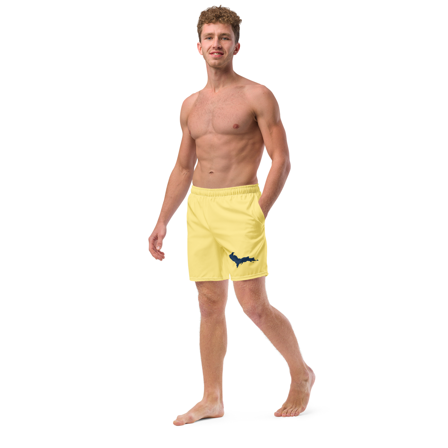 Michigan Upper Peninsula Men's Swim Trunks (w/ UP Outline) | Cherry Yellow