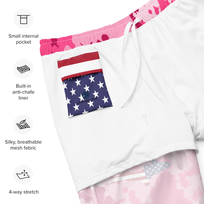 Michigan Upper Peninsula Men's Swim Trunks (w/ UP USA Flag ) | Pink Camo