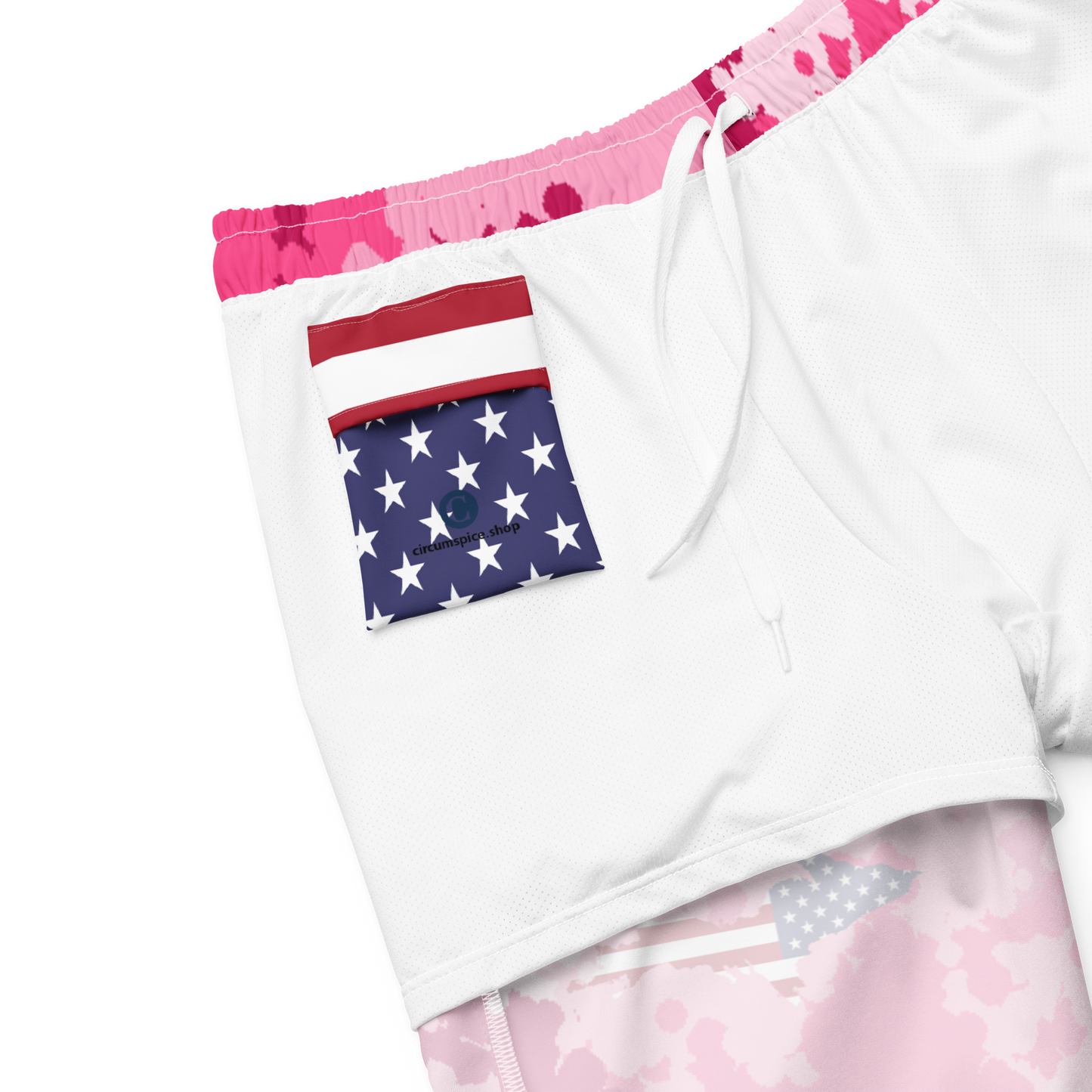 Michigan Upper Peninsula Men's Swim Trunks (w/ UP USA Flag ) | Pink Camo