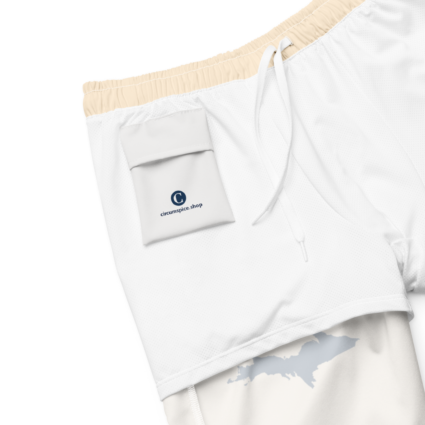 Michigan Upper Peninsula Men's Swim Trunks (w/ UP Outline) | Champagne White