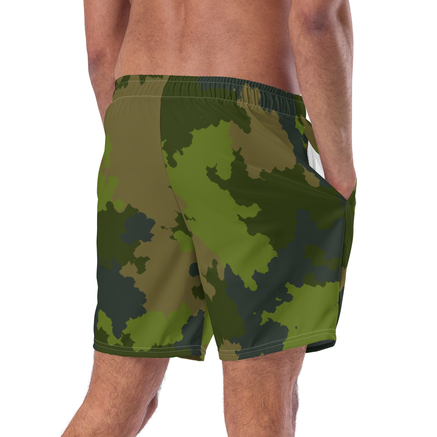 Michigan Upper Peninsula Men's Swim Trunks (w/ UP USA Flag ) | Woodland Camo