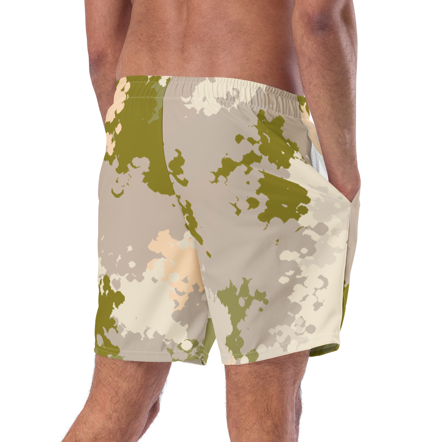 Michigan Upper Peninsula Men's Swim Trunks (w/ UP Outline) | Rosy Mound Camo