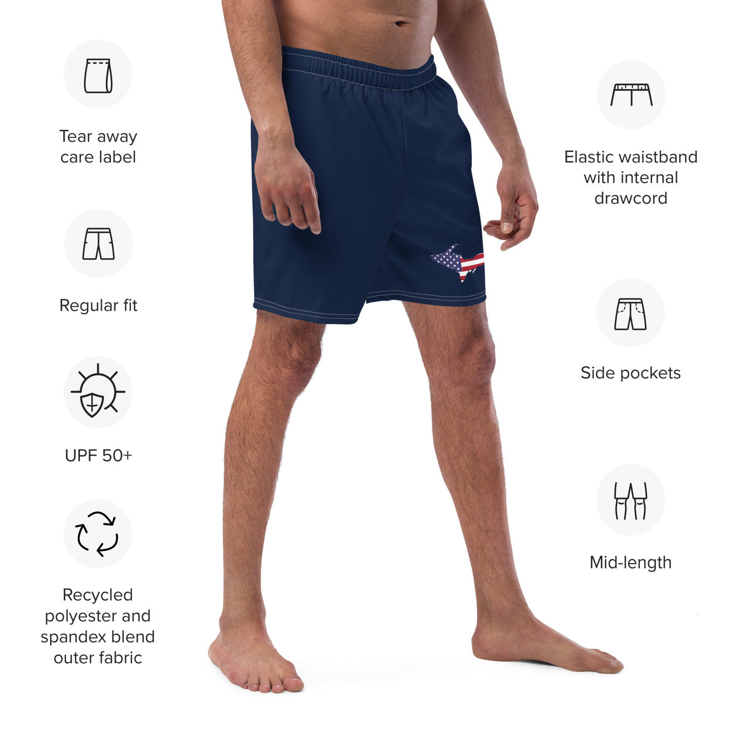 Michigan Upper Peninsula Men's Swim Trunks (w/ UP USA Flag ) | Men's - Navy