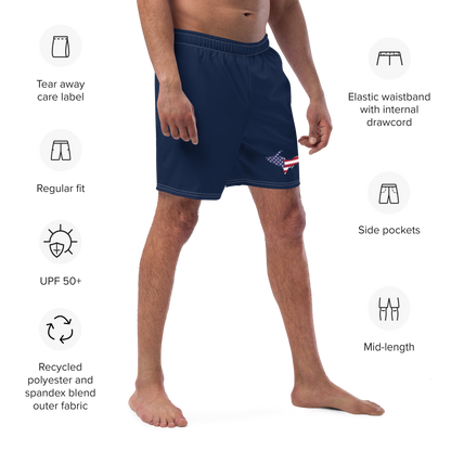 Michigan Upper Peninsula Men's Swim Trunks (w/ UP USA Flag ) | Men's - Navy