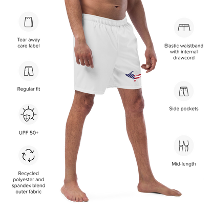 Michigan Upper Peninsula Men's Swim Trunks (w/ UP USA Flag ) | Birch Bark White