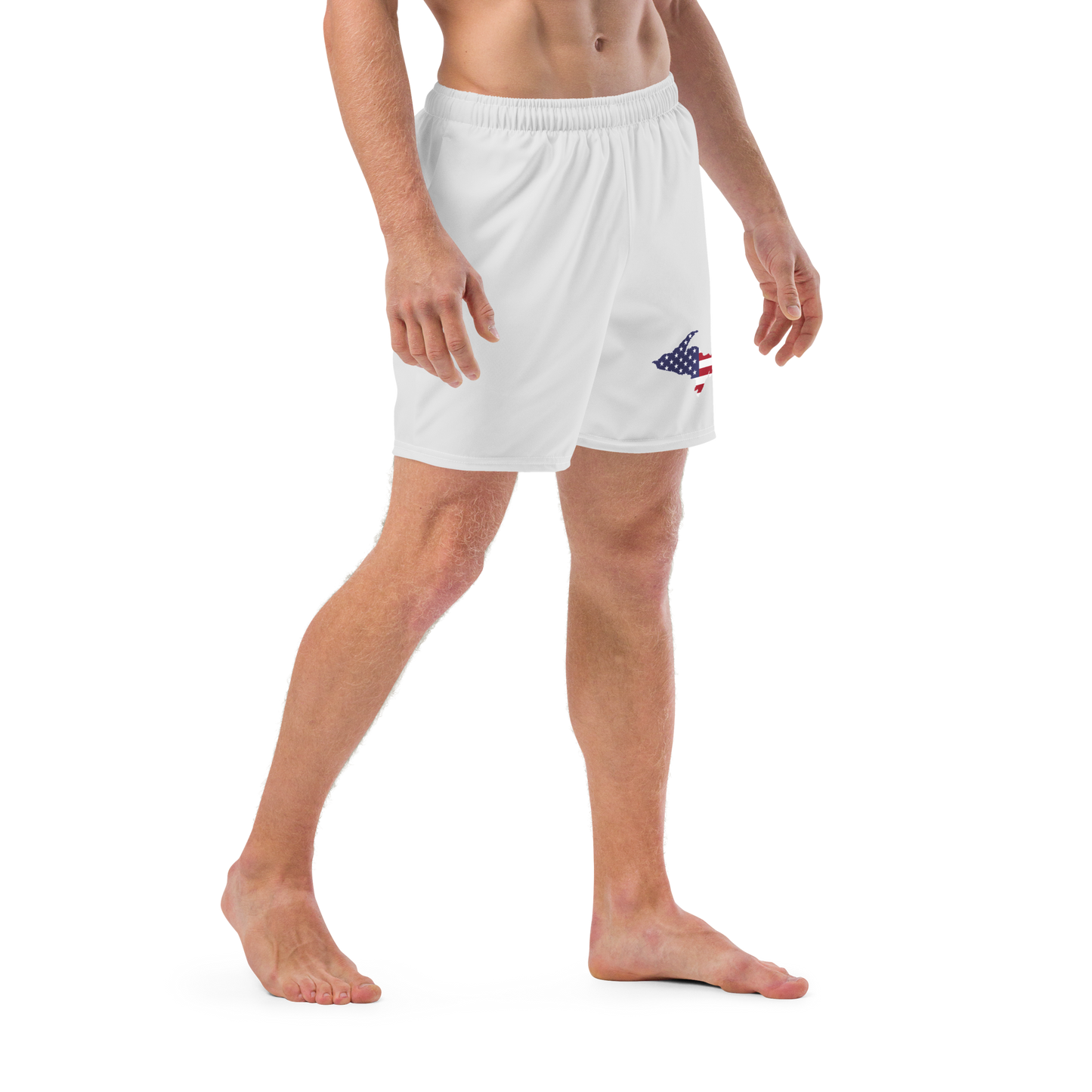 Michigan Upper Peninsula Men's Swim Trunks (w/ UP USA Flag ) | Birch Bark White