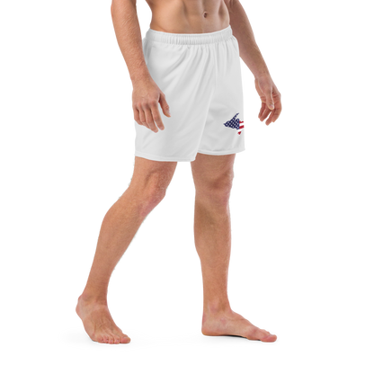 Michigan Upper Peninsula Men's Swim Trunks (w/ UP USA Flag ) | Birch Bark White