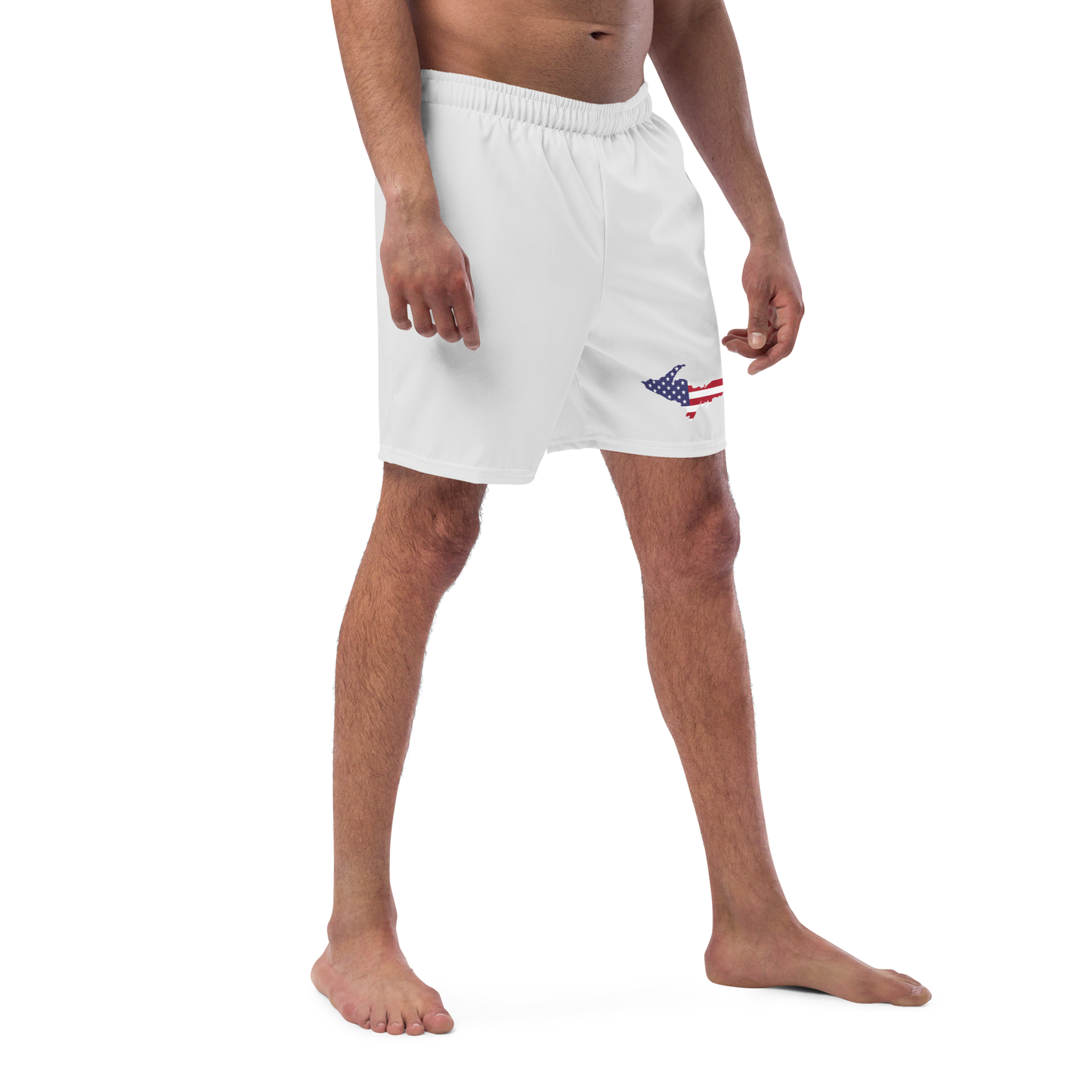 Michigan Upper Peninsula Men's Swim Trunks (w/ UP USA Flag ) | Birch Bark White