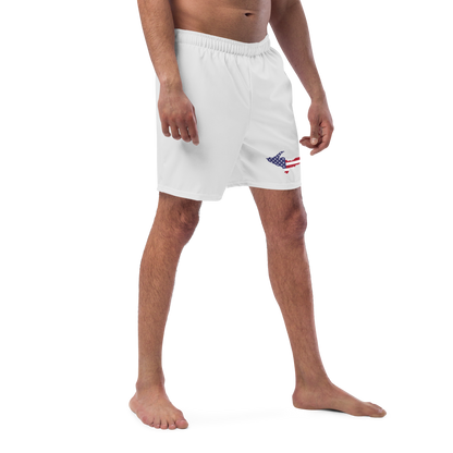 Michigan Upper Peninsula Men's Swim Trunks (w/ UP USA Flag ) | Birch Bark White