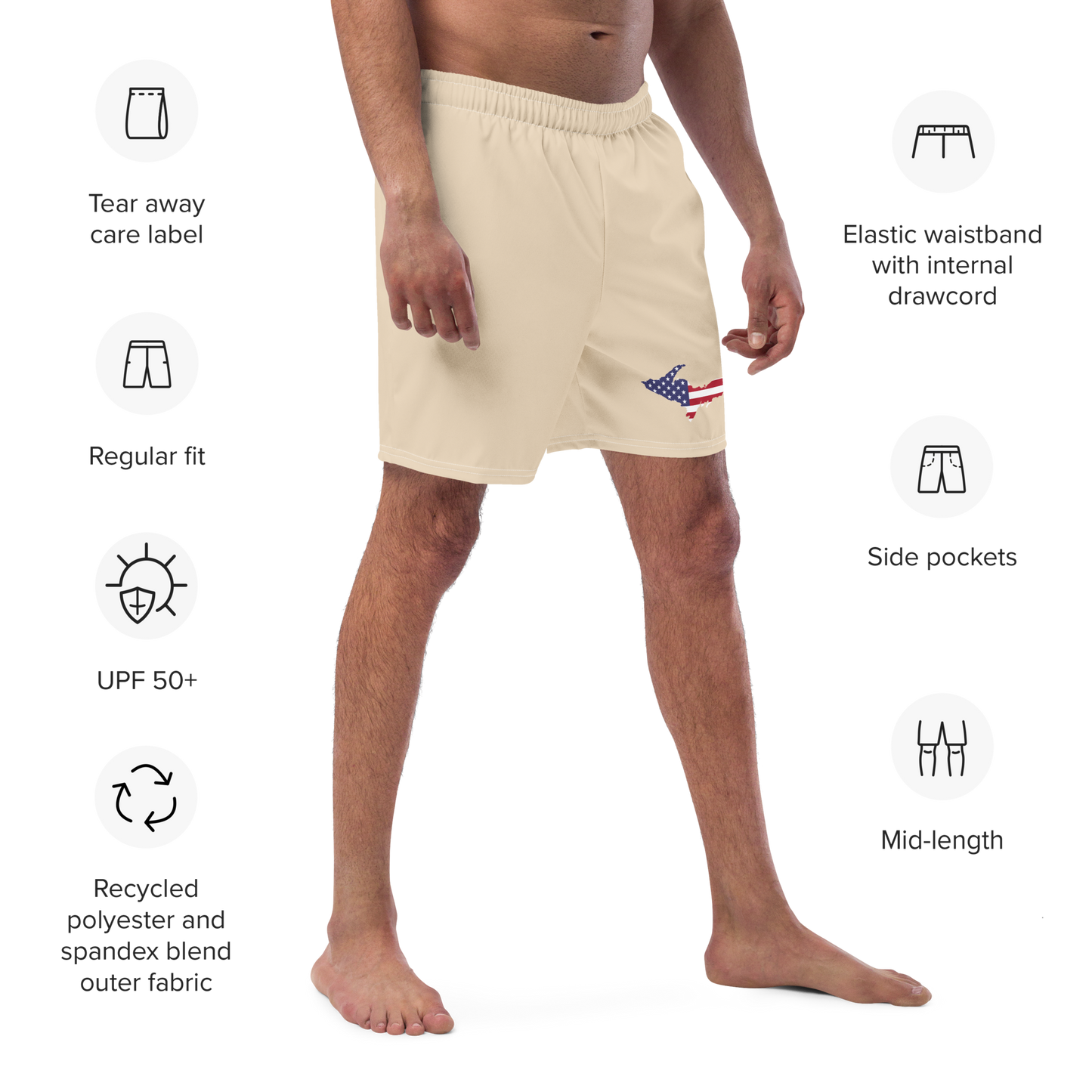 Michigan Upper Peninsula Men's Swim Trunks (w/ UP USA Flag ) | Canvas Color