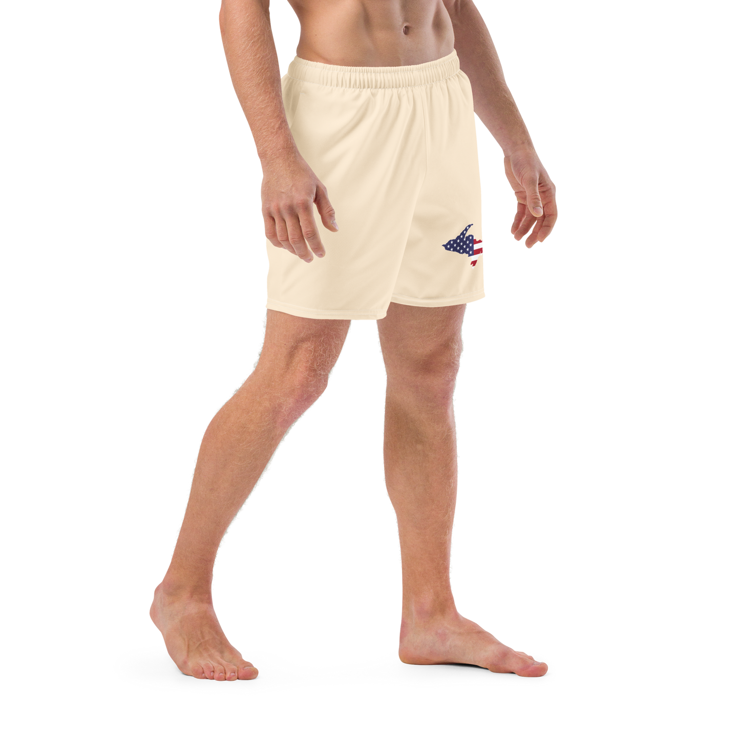 Michigan Upper Peninsula Men's Swim Trunks (w/ UP USA Flag ) | Champagne White