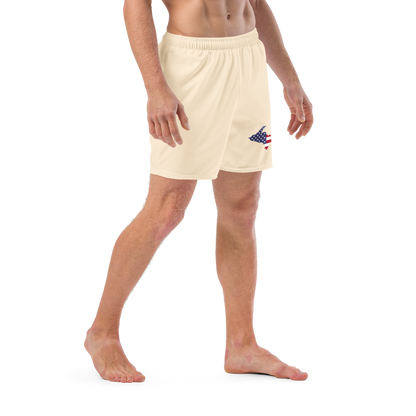 Michigan Upper Peninsula Men's Swim Trunks (w/ UP USA Flag ) | Champagne White