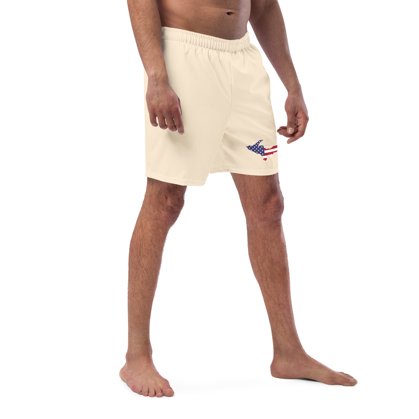 Michigan Upper Peninsula Men's Swim Trunks (w/ UP USA Flag ) | Champagne White