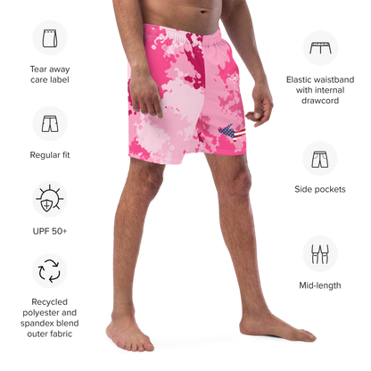 Michigan Upper Peninsula Men's Swim Trunks (w/ UP USA Flag ) | Pink Camo