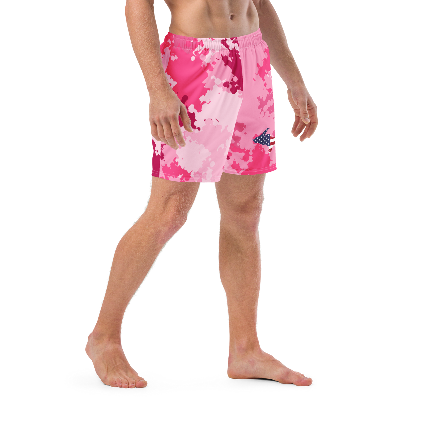 Michigan Upper Peninsula Men's Swim Trunks (w/ UP USA Flag ) | Pink Camo