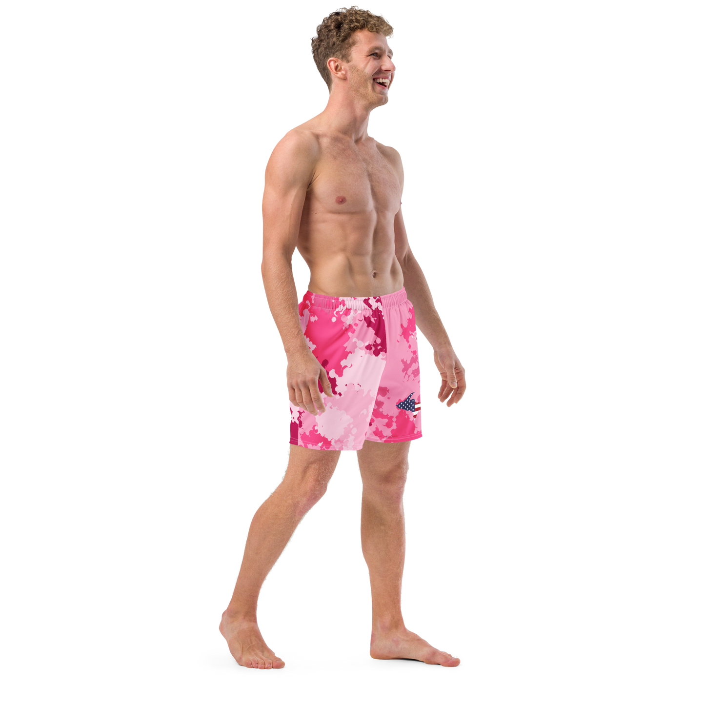 Michigan Upper Peninsula Men's Swim Trunks (w/ UP USA Flag ) | Pink Camo