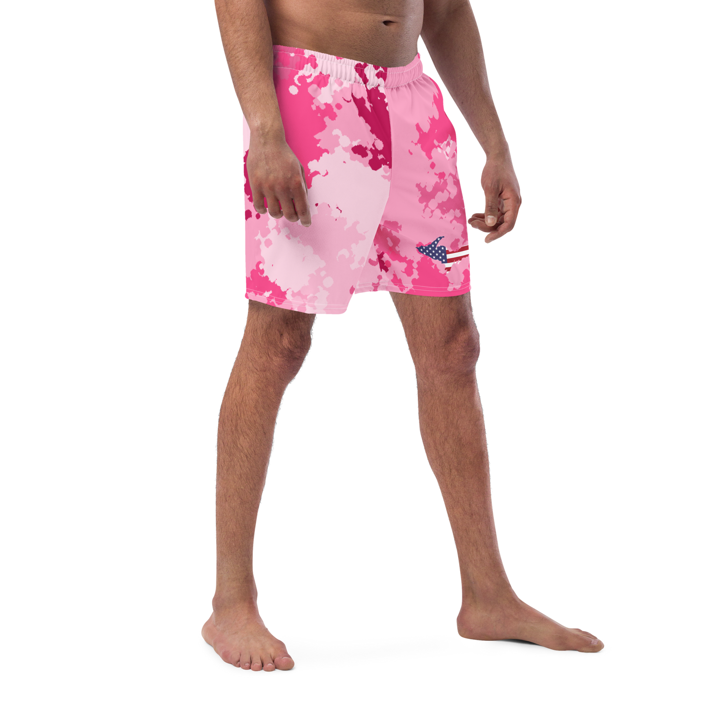 Michigan Upper Peninsula Men's Swim Trunks (w/ UP USA Flag ) | Pink Camo