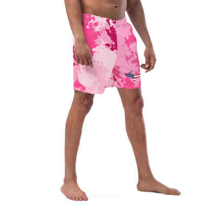 Michigan Upper Peninsula Men's Swim Trunks (w/ UP USA Flag ) | Pink Camo