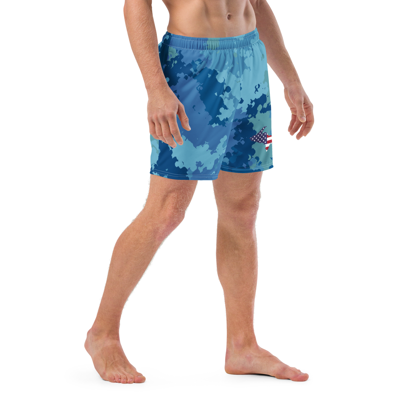 Michigan Upper Peninsula Men's Swim Trunks (w/ UP USA Flag ) | Great Lakes Camo