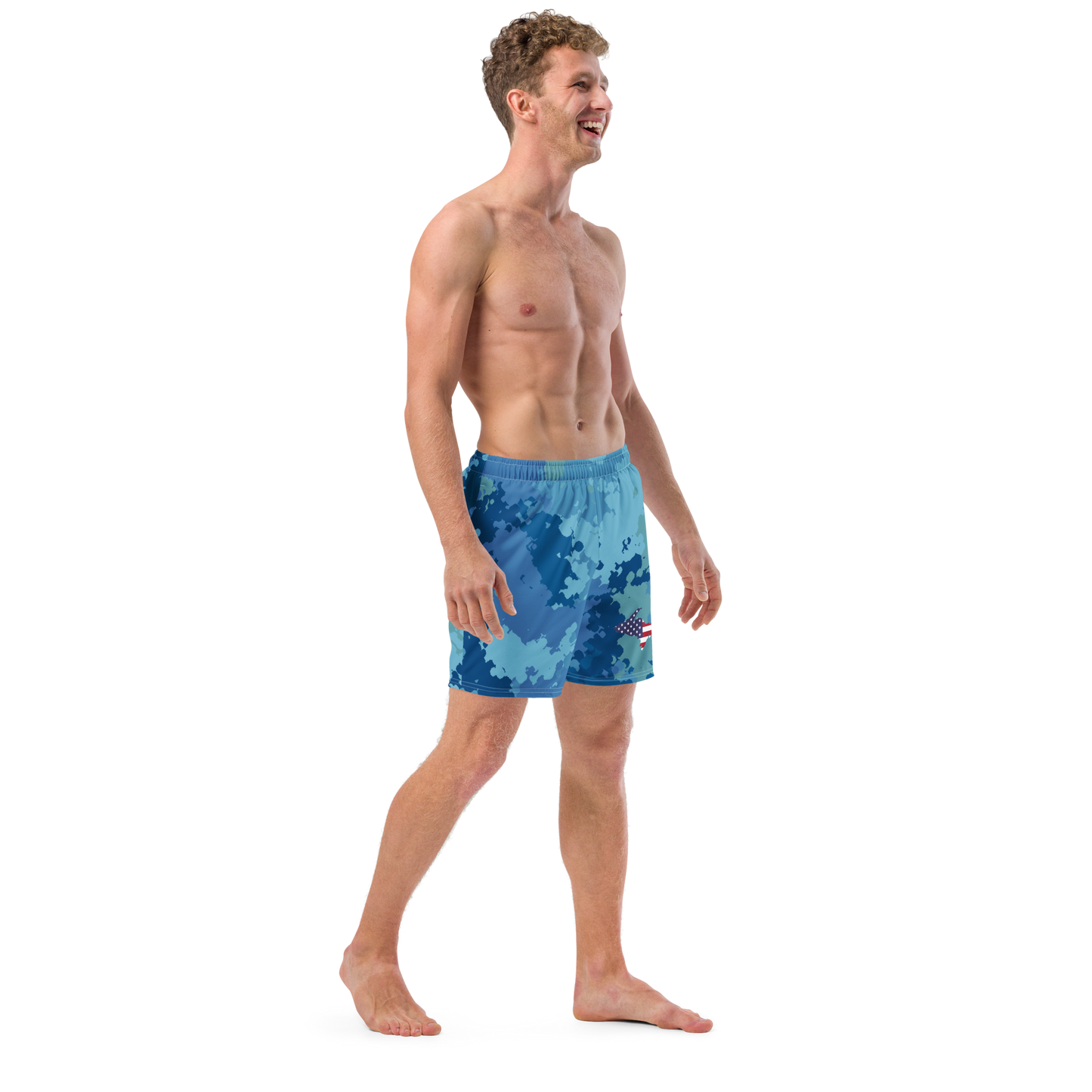 Michigan Upper Peninsula Men's Swim Trunks (w/ UP USA Flag ) | Great Lakes Camo