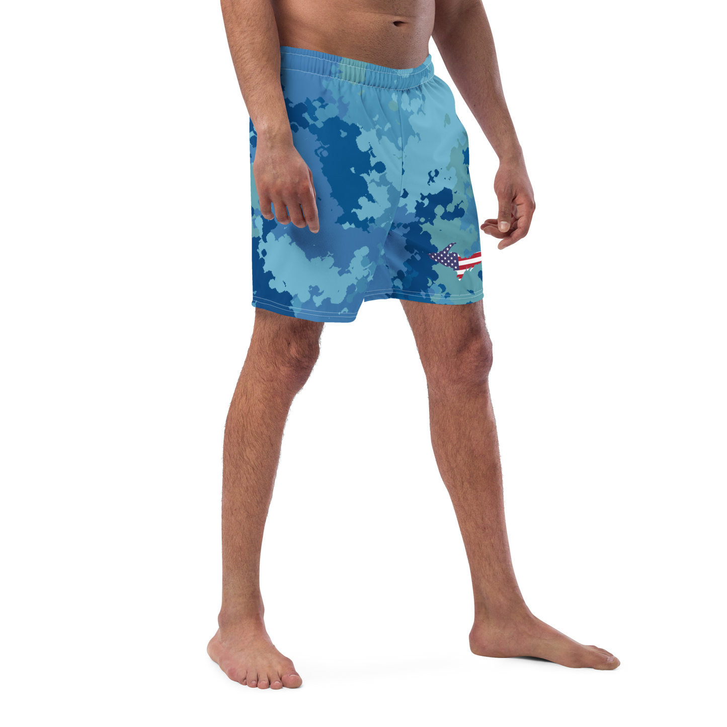 Michigan Upper Peninsula Men's Swim Trunks (w/ UP USA Flag ) | Great Lakes Camo