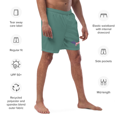 Michigan Upper Peninsula Men's Swim Trunks (w/ UP USA Flag ) | Copper Green