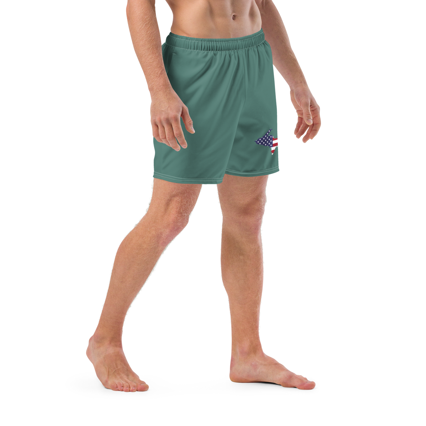 Michigan Upper Peninsula Men's Swim Trunks (w/ UP USA Flag ) | Copper Green