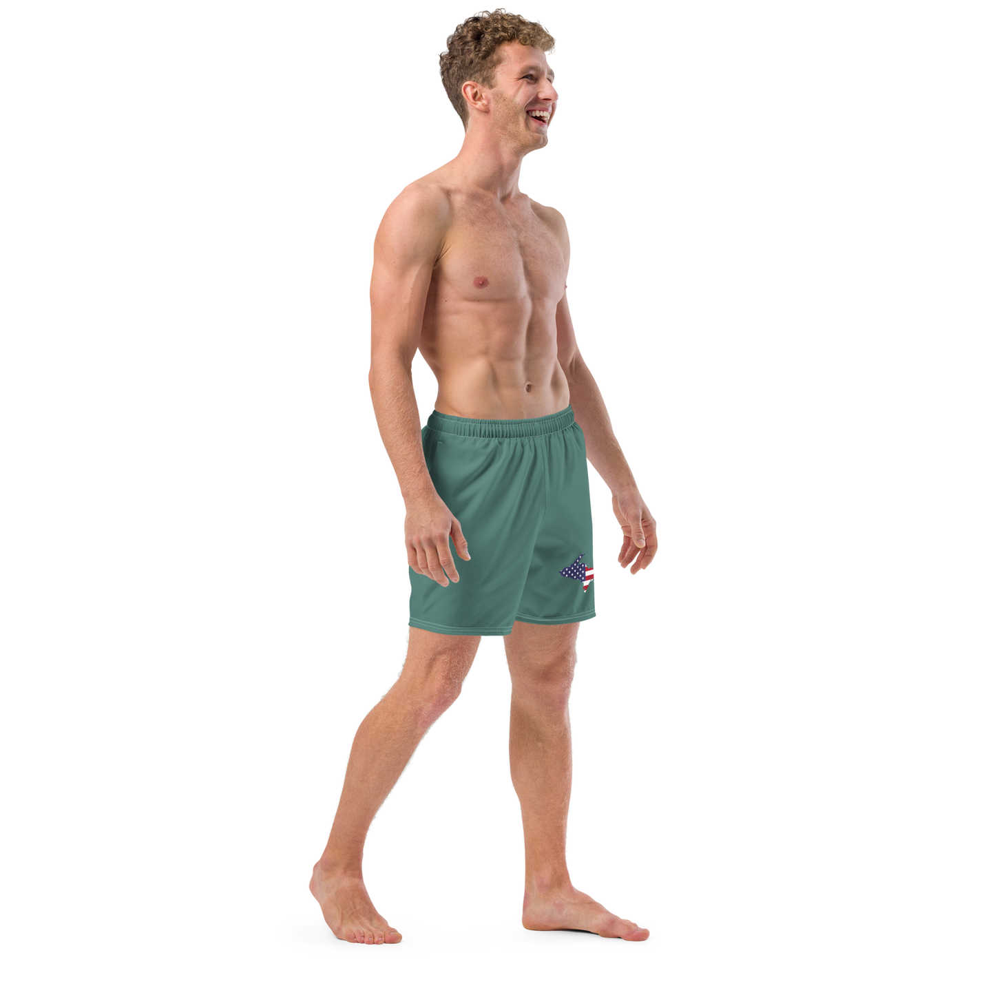 Michigan Upper Peninsula Men's Swim Trunks (w/ UP USA Flag ) | Copper Green