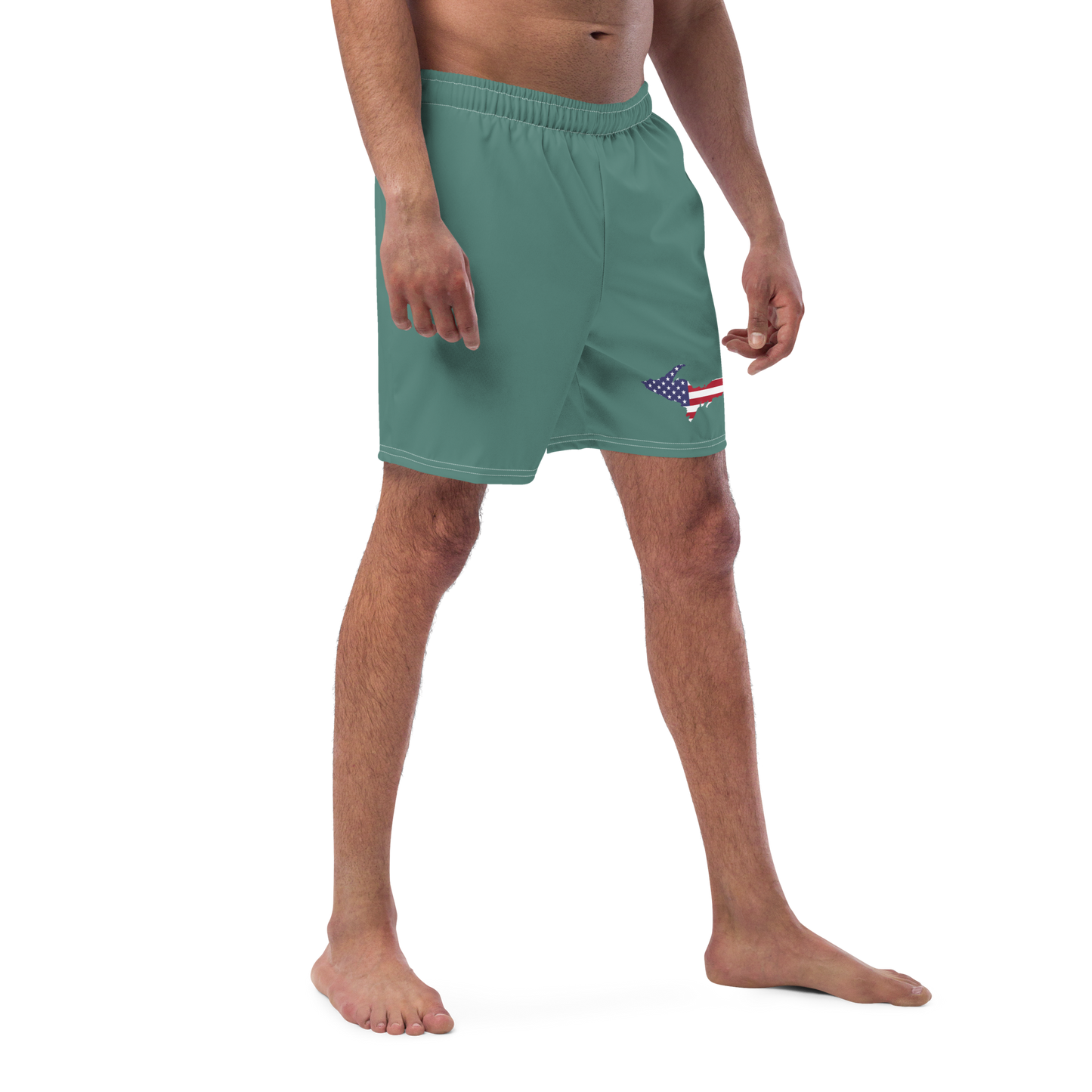 Michigan Upper Peninsula Men's Swim Trunks (w/ UP USA Flag ) | Copper Green